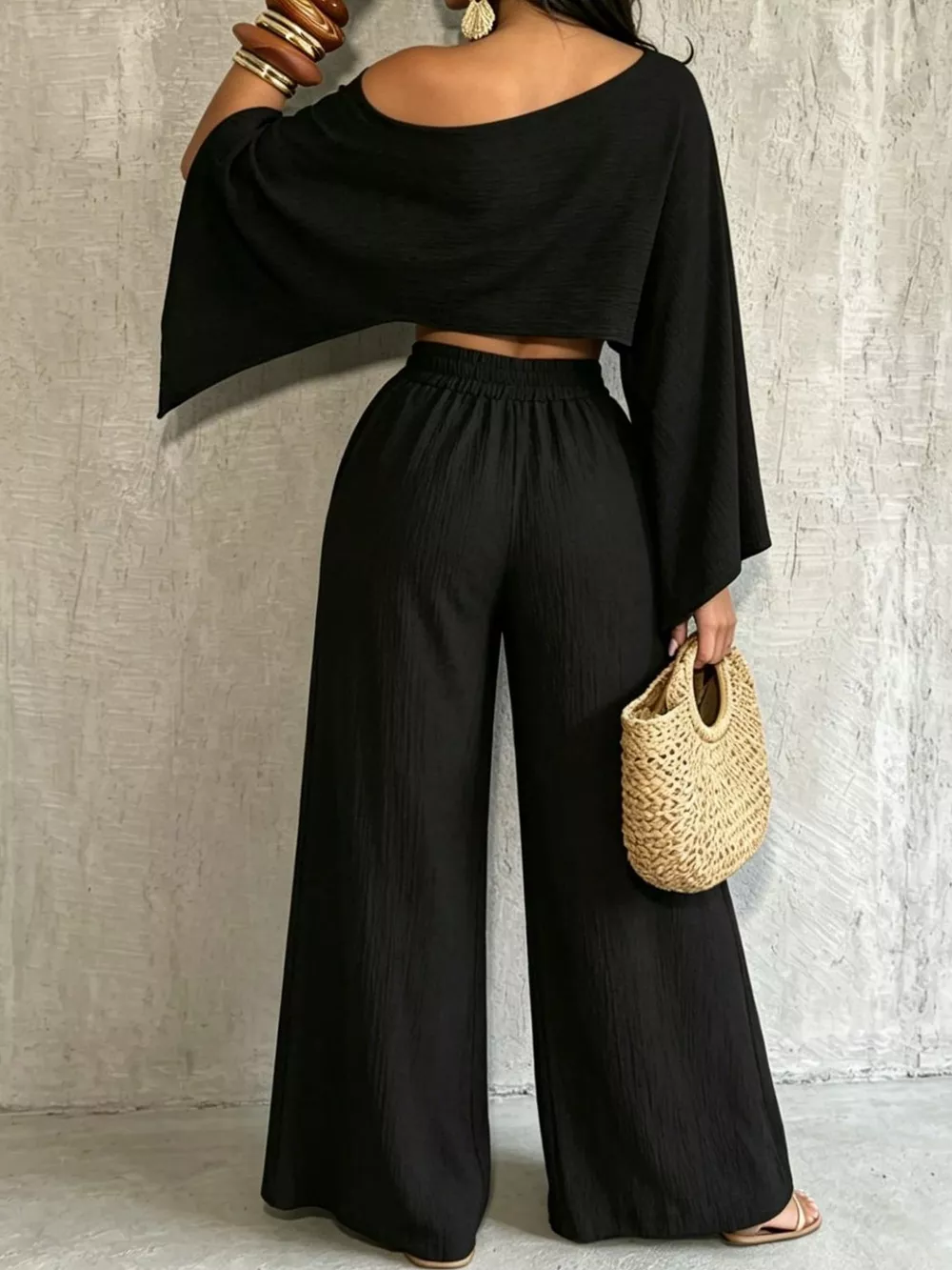 Boat Neck Crop Top and Wide-Leg Pants Set, image 21