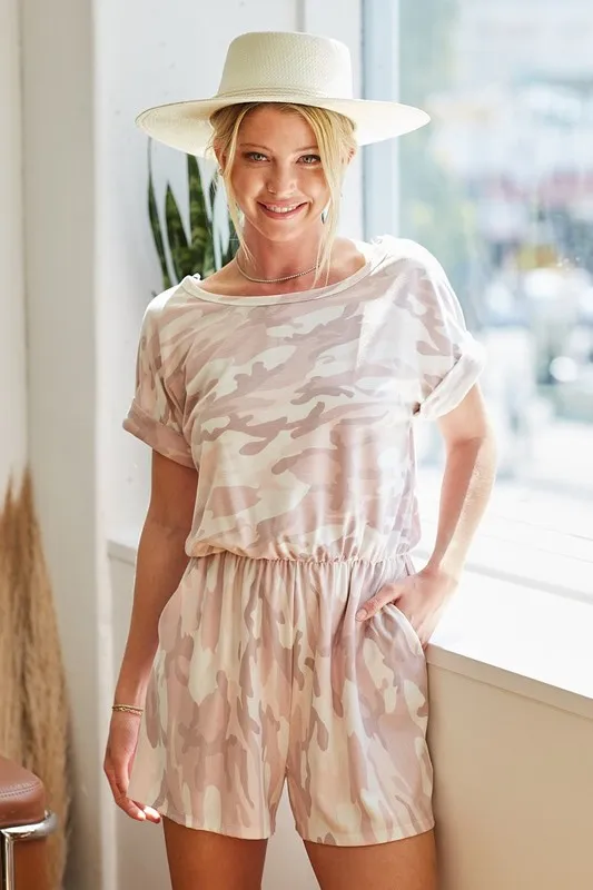 Camo Print French Terry Romper with Side Pockets, image 16