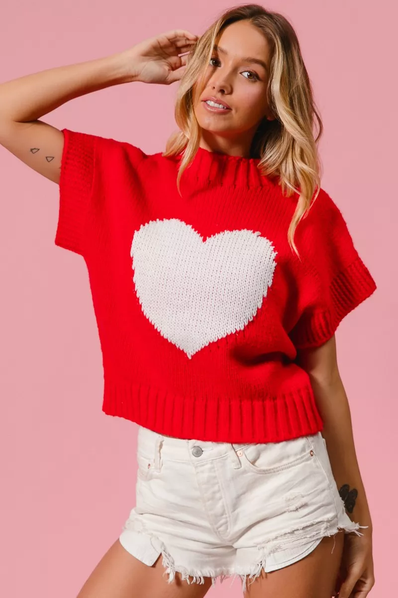 Rib Banded Heart Pattern Valentines Sweater, image 10