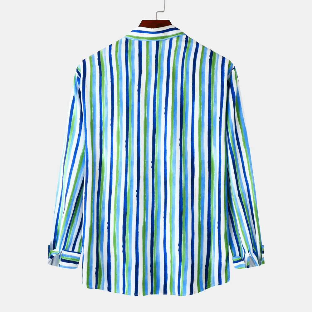 Men's Striped Long Sleeve Casual Button-Up Shirt, image 2