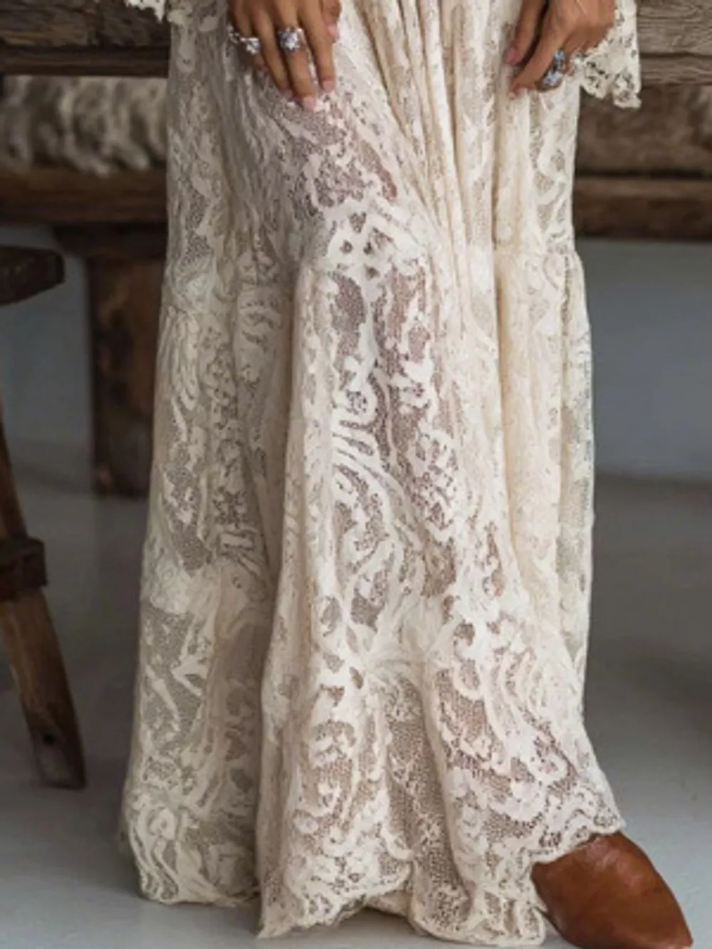 V-Neck Lace Flare Sleeve Maxi Dress, image 2