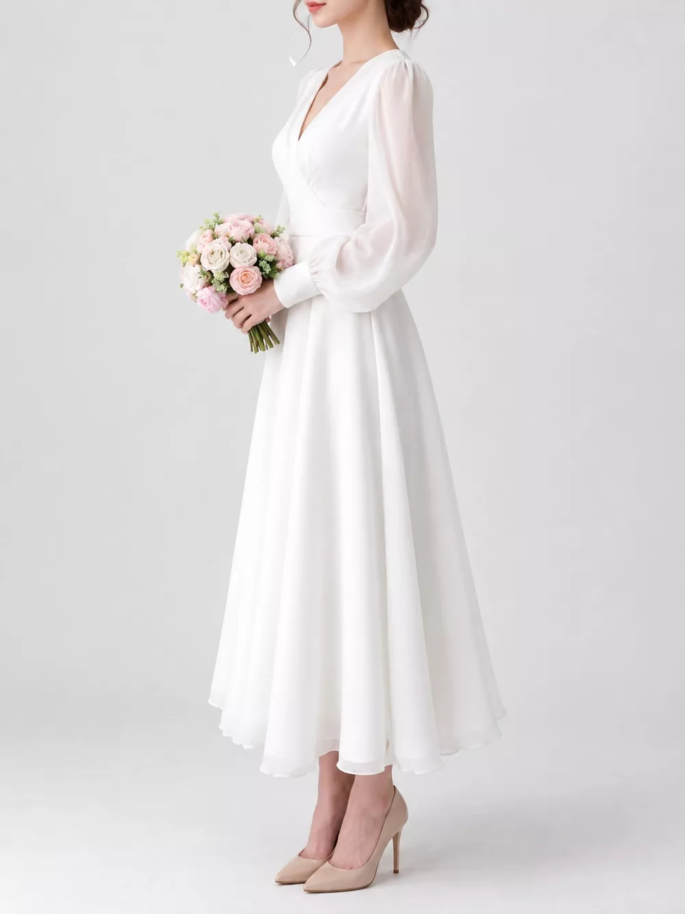Surplice Lantern Sleeve Midi Dress, image 2