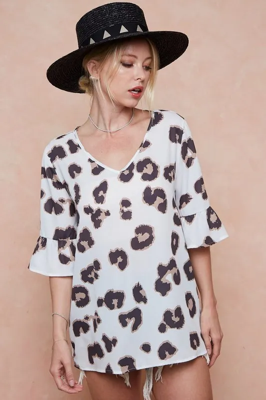 Leopard Printed V Neck Woven Top with Ruffled, image 20