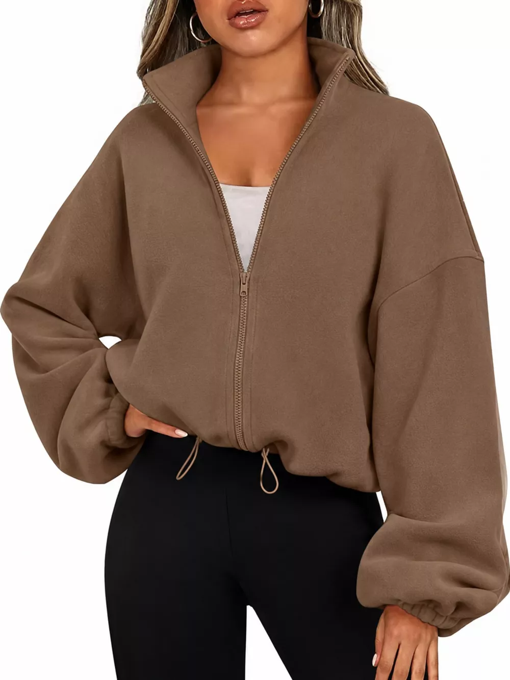 Drawstring Hem Zip Up Jacket, image 24