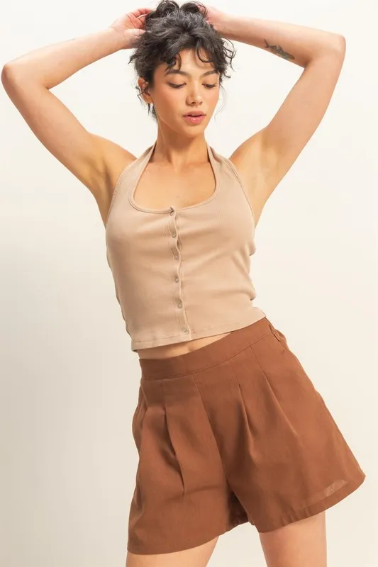 Halter Neck Buttoned Washed Top, image 2
