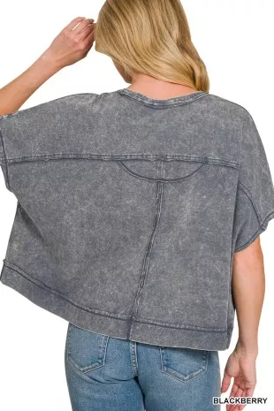 Acid Washed Round Neck Short Sleeve Oversized T-Shirt, image 3