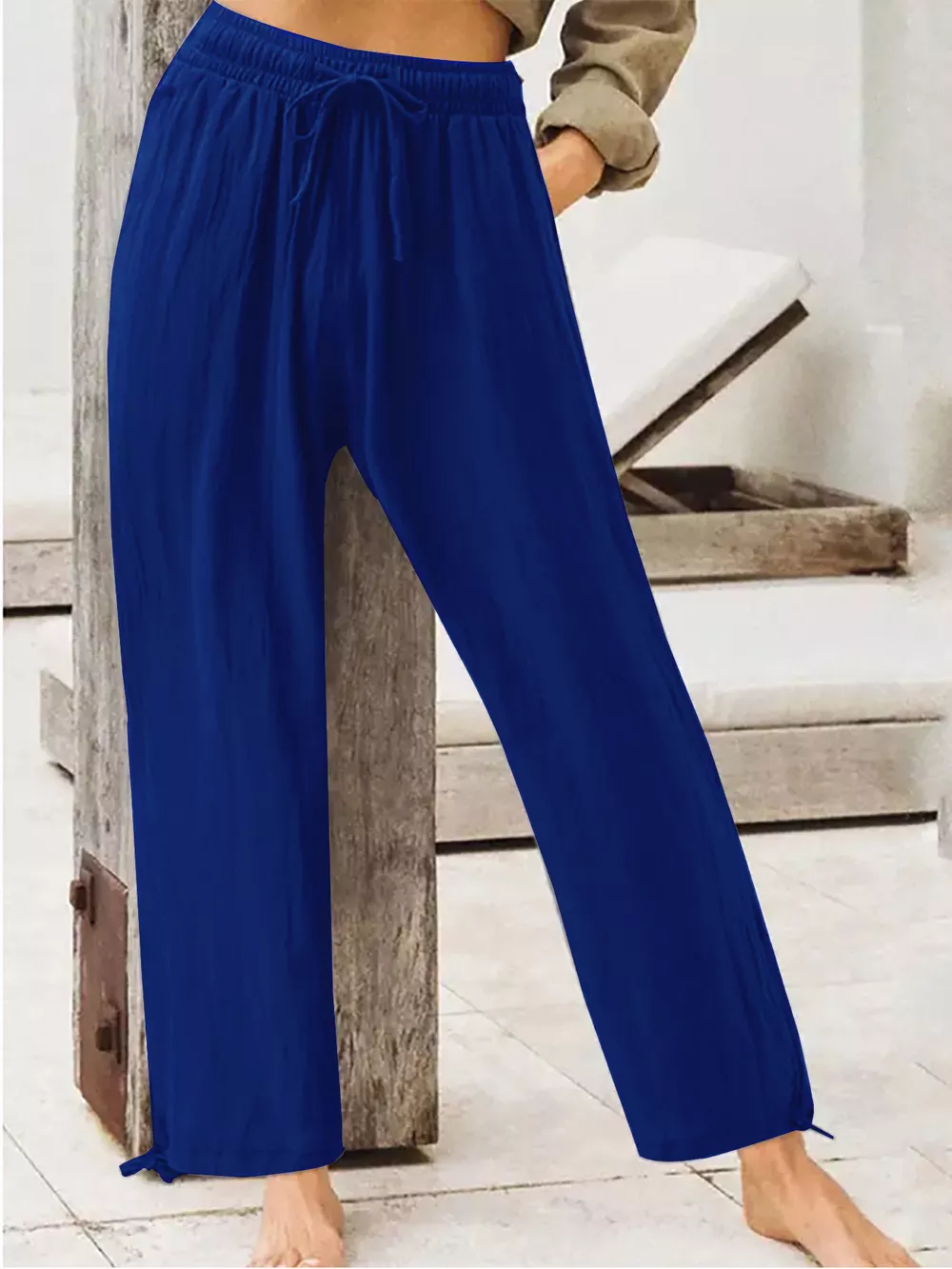 Full Size Casual Drawstring Wide-Leg Pants Plus Size, image 4