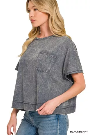 Acid Washed Round Neck Short Sleeve Oversized T-Shirt, image 4