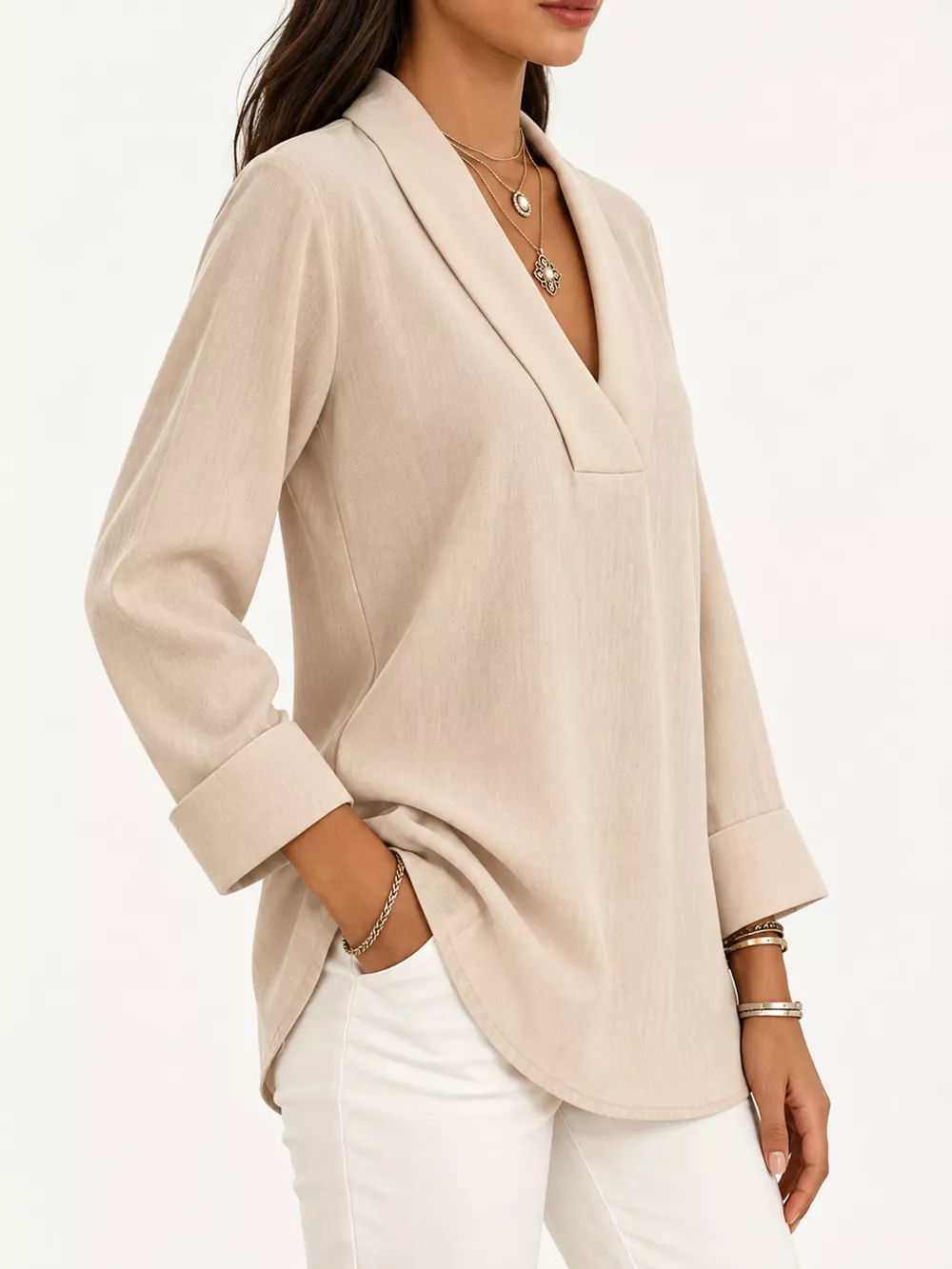 Full Size V-Neck Long Sleeve Blouse Plus Size, image 11