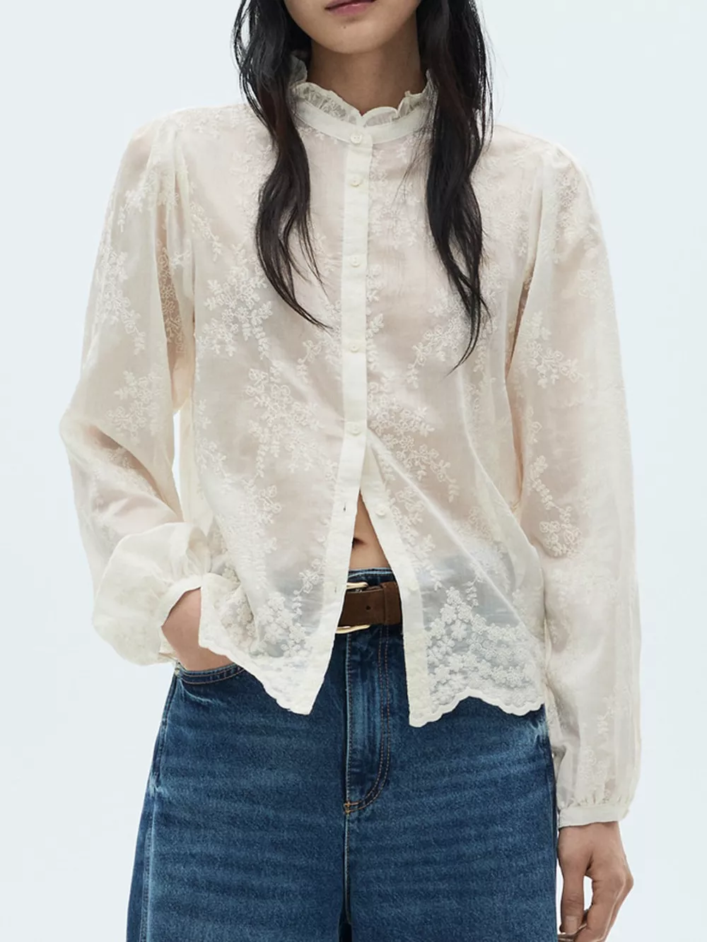 Lace Sheer Long Sleeve Shirt, image 2