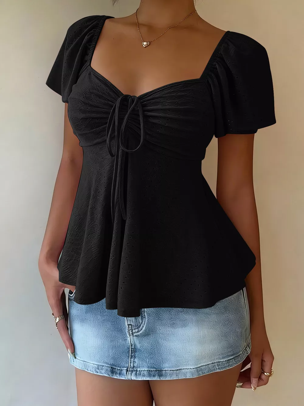 Sweetheart Neck Flutter Sleeve Top, image 9