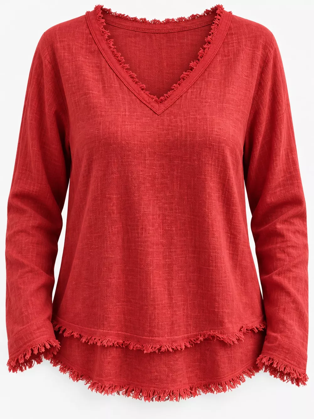 Full Size Frayed Hem V-Neck Blouse Plus Size, image 30