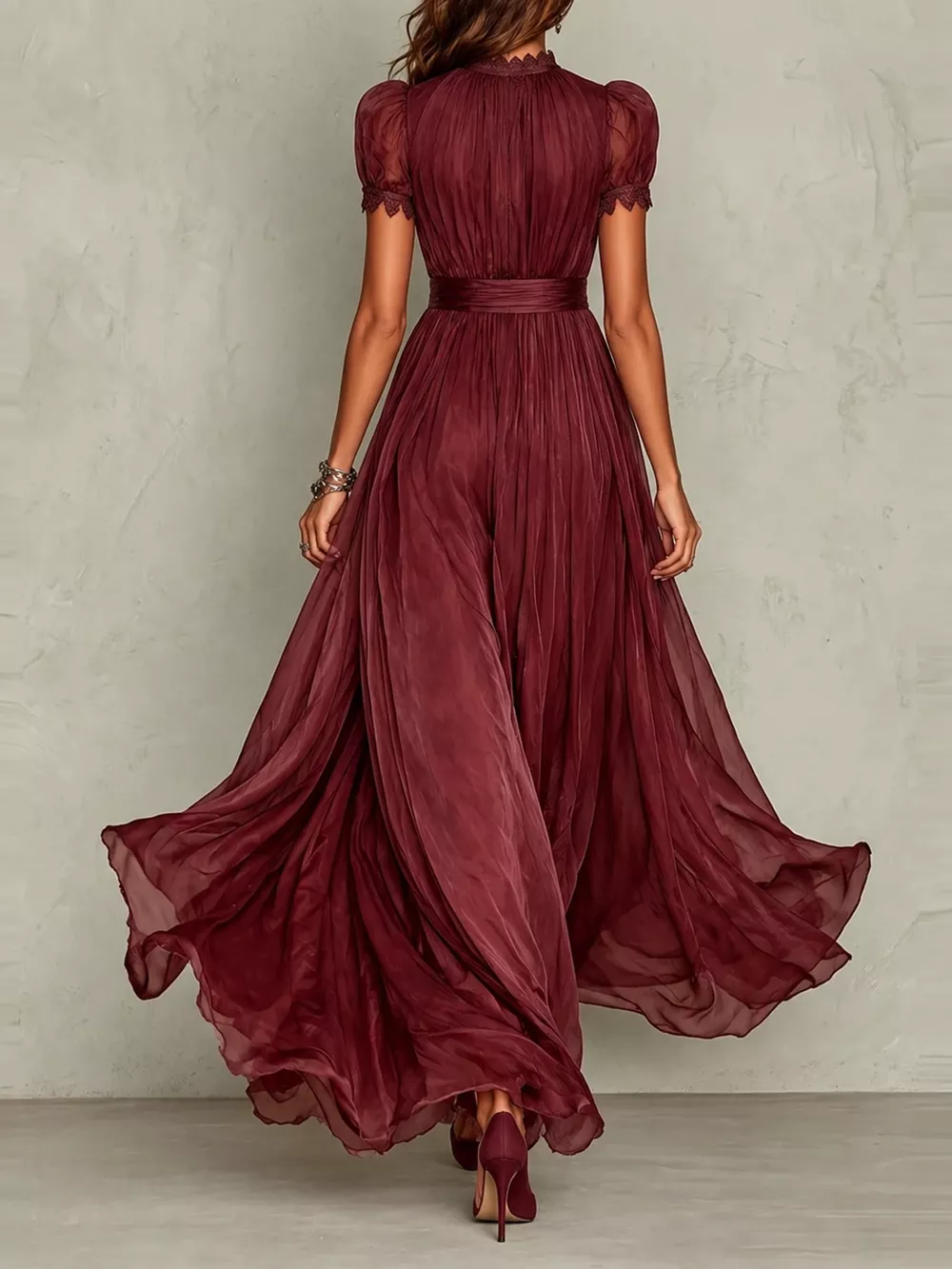 Full Size Elegant Sheer Chiffon Mock-Neck Maxi Dress with Keyhole Detail Plus Size, image 15