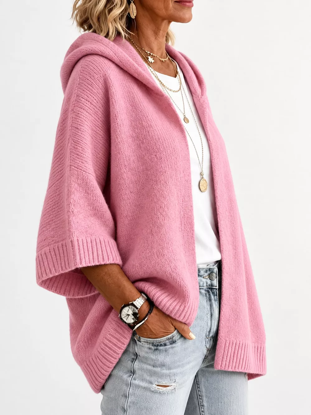 Full Size Hooded Open-Front Knit Cardigan Plus Size, image 27