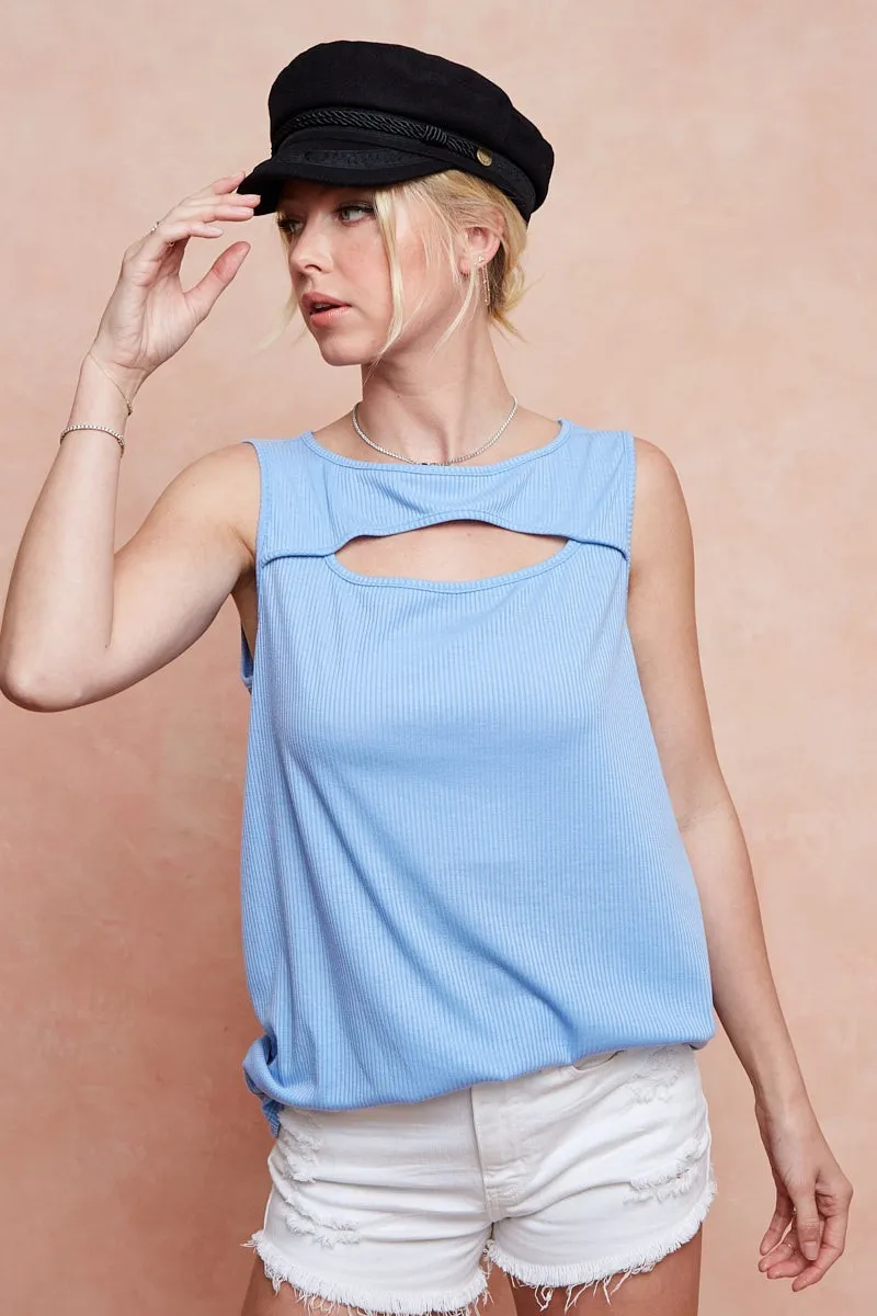 Soft Rib Knit with Cut Out Front Sleeveless Top, image 5
