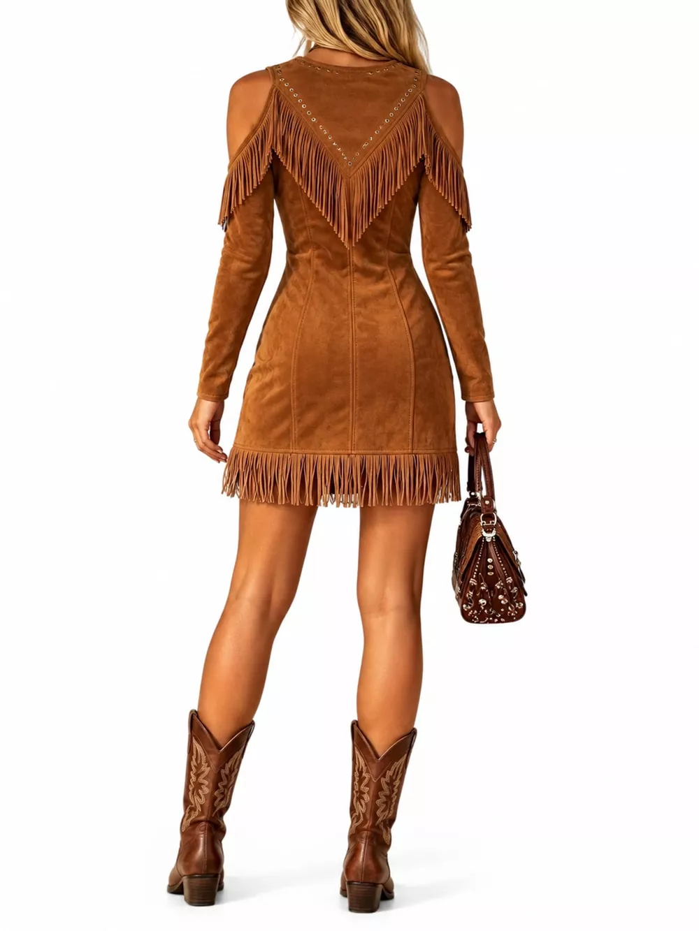 Full Size Fringed Cold-Shoulder Zip-Front Mini Dress Plus Size, image 18