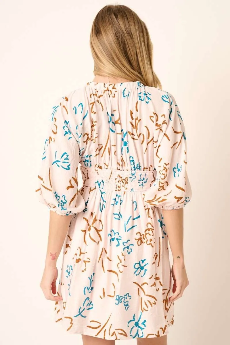 Flower Print Mocked Waist Mini Dress, image 5