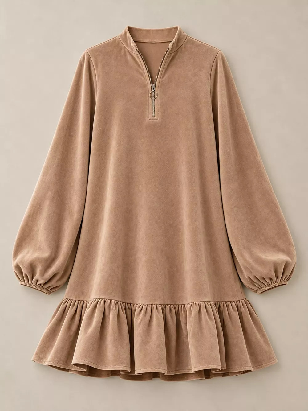 Quarter-Zip Ruffle Hem Mini Dress, image 14