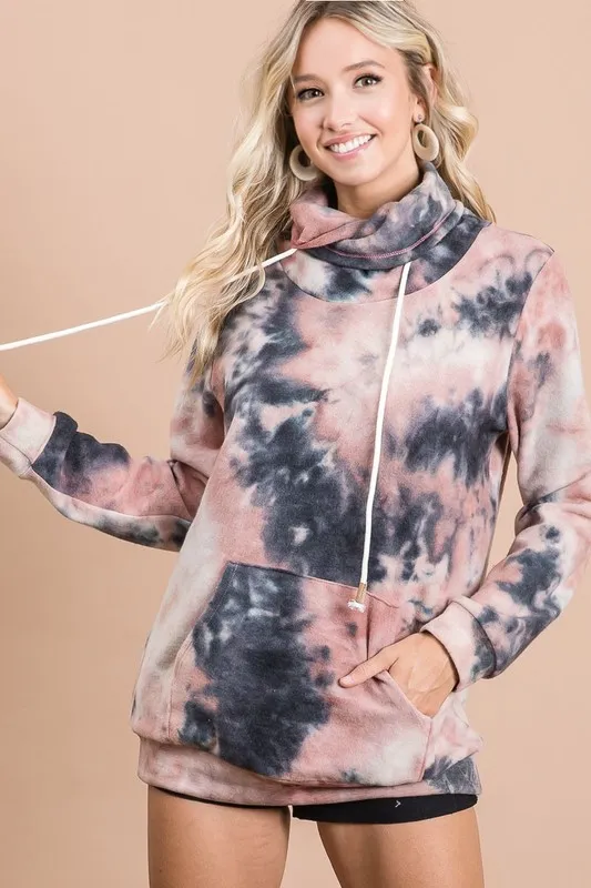 Brushed Tie Dye Overlapped Turtle Neck Sweatshirt, image 3