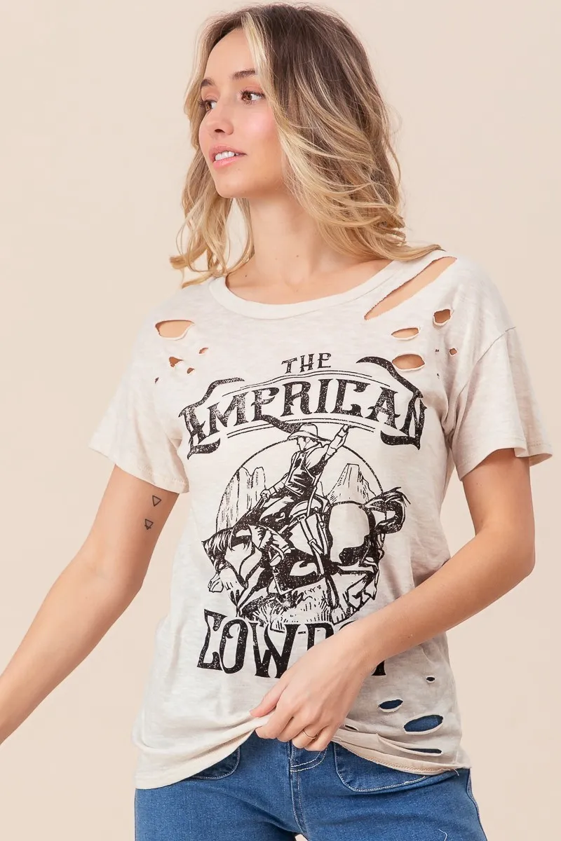 Cotton Slub Laser Top American Cow Boy Graphic, image 9
