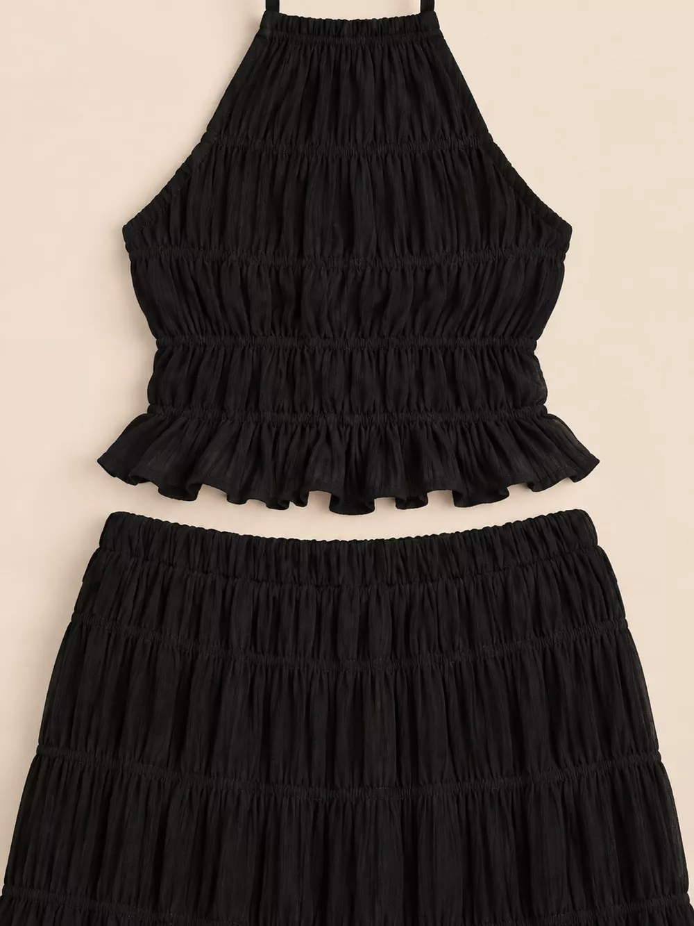 Boho Chic Ruffled Halter Crop Top and Maxi Skirt Set, image 25