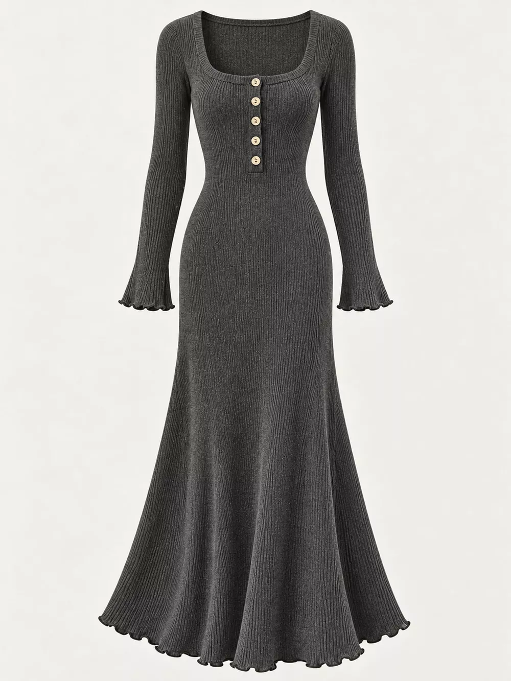 Button-Front Ribbed Knit Maxi Dress, image 21