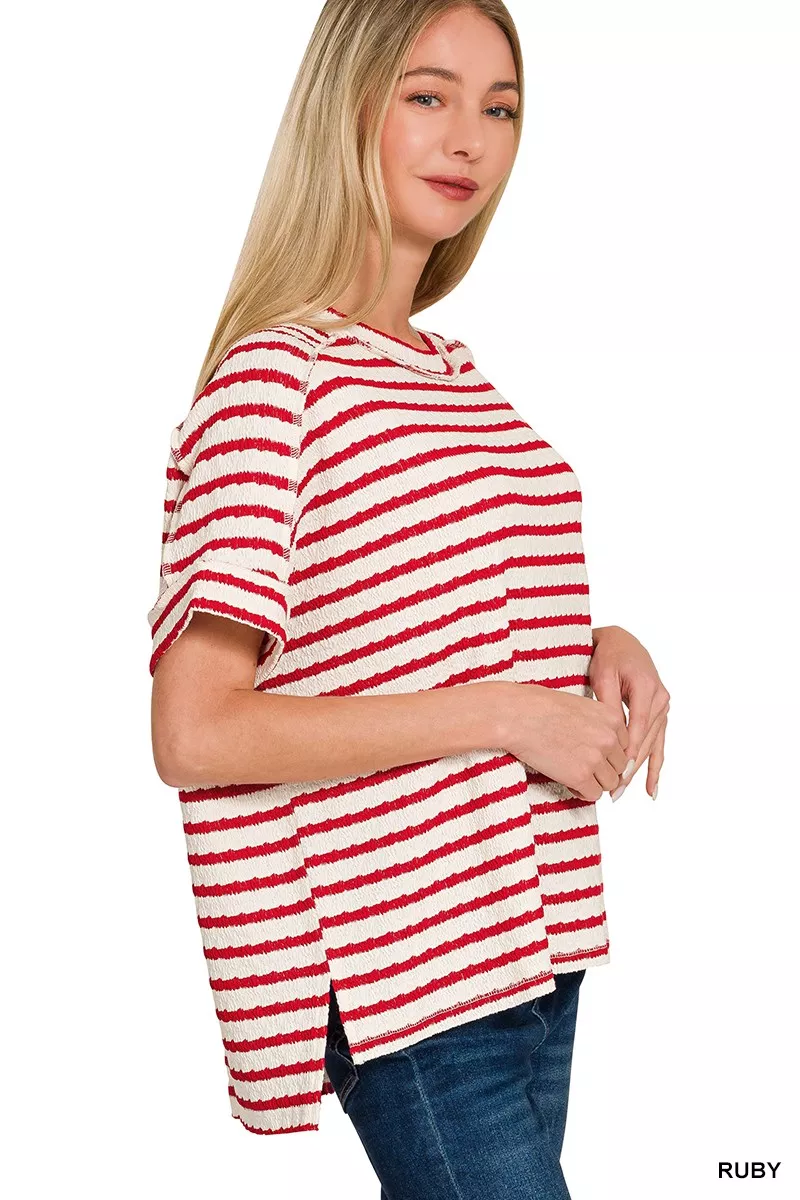 Stripe Jacquard Round-Meck Tee, image 3