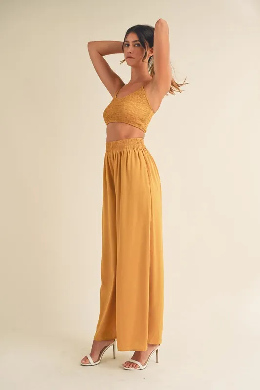 Smocked Bralette Crop Top and Wide Leg Pants Set, image 6