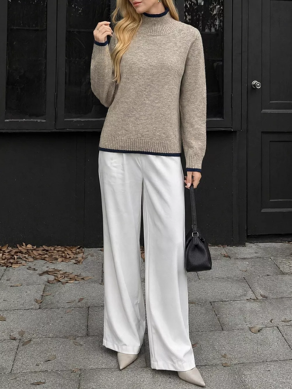 Cozy Mock Neck Sweater with Contrast Trim, image 7
