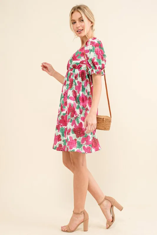 Smocked Floral Ruffle Short Sleeve Mini Dress, image 5