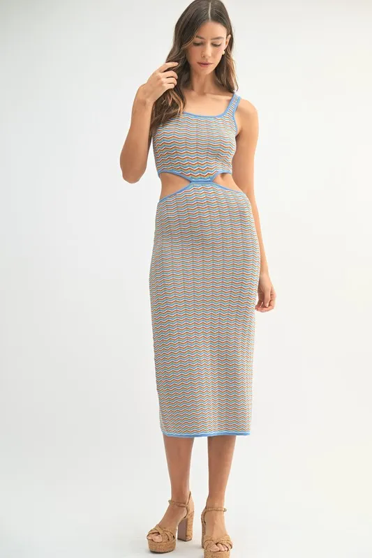 Multi Color Chevron Knit Bodycon Midi Dress, image 4