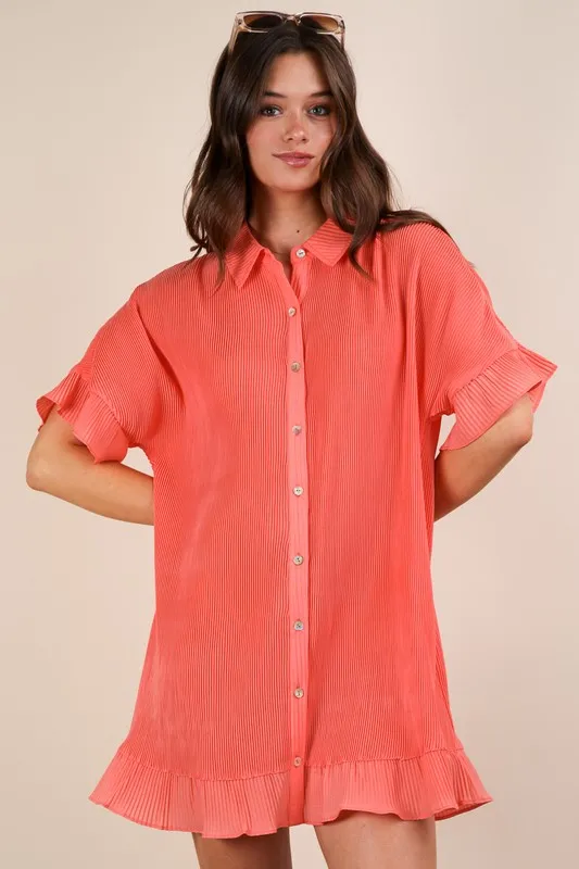 Pleated Detail Button Down Mini Dress, image 4