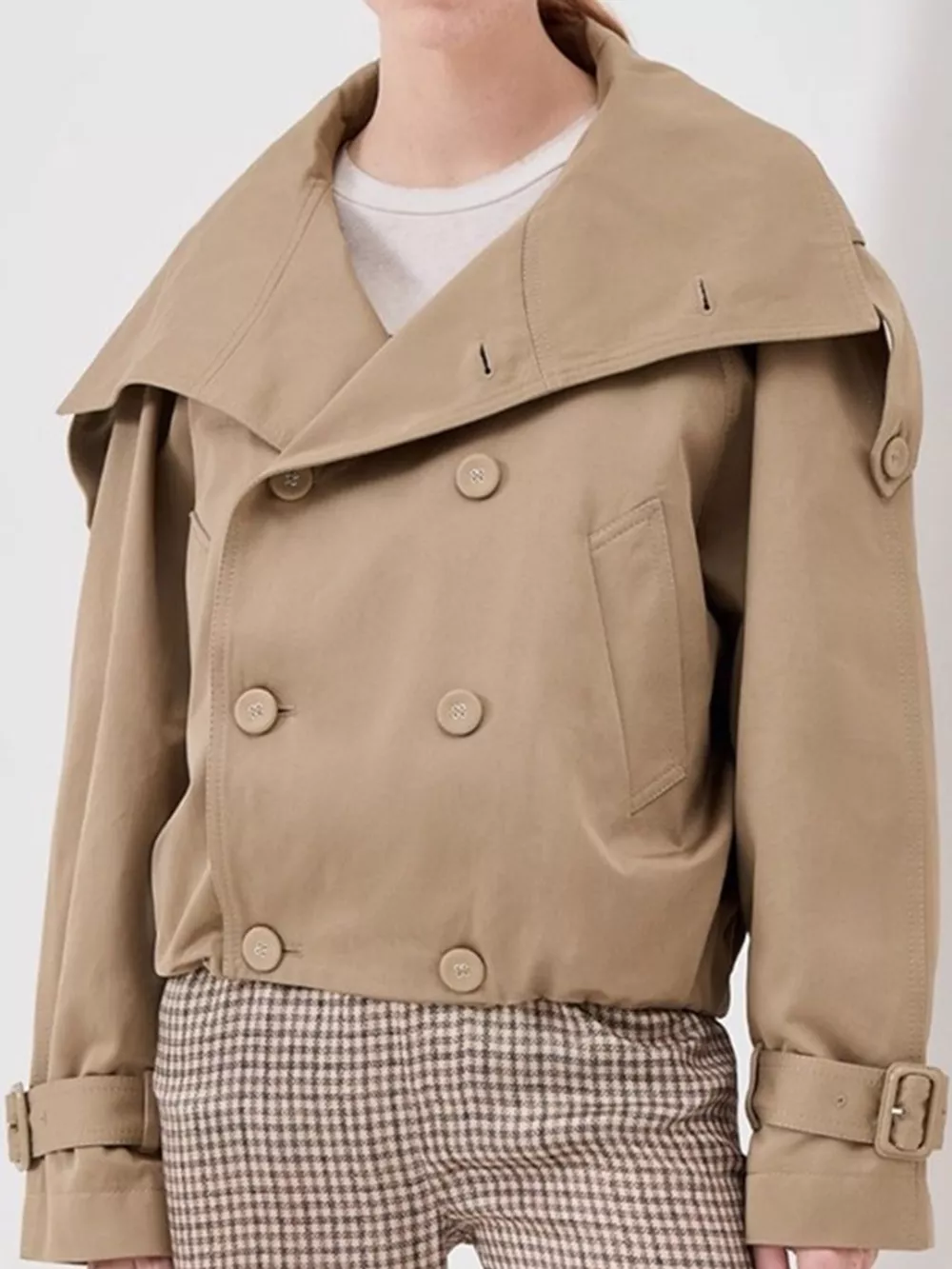 Double-Breasted Cropped Trench Jacket, image 2
