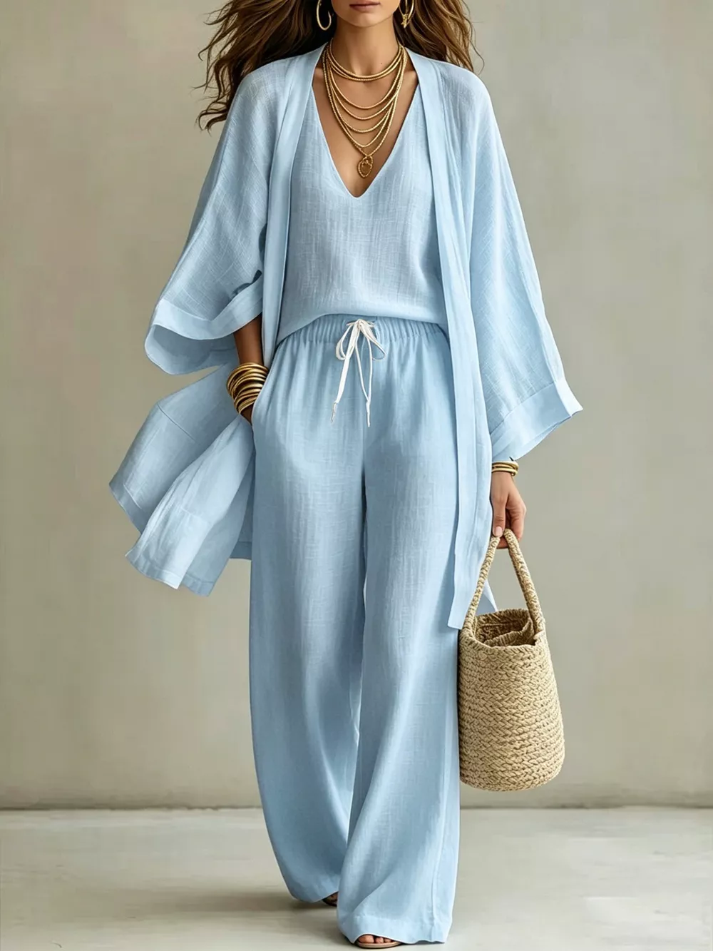 Full Size V-Neck Tank & Cardigan and Pants Set Plus Size, image 7