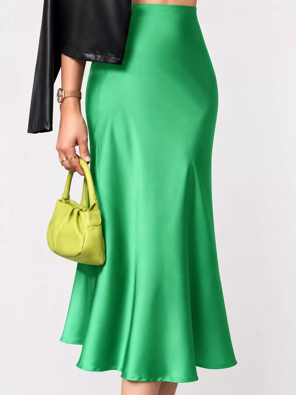 High-Waisted Satin Midi Skirt, image 42