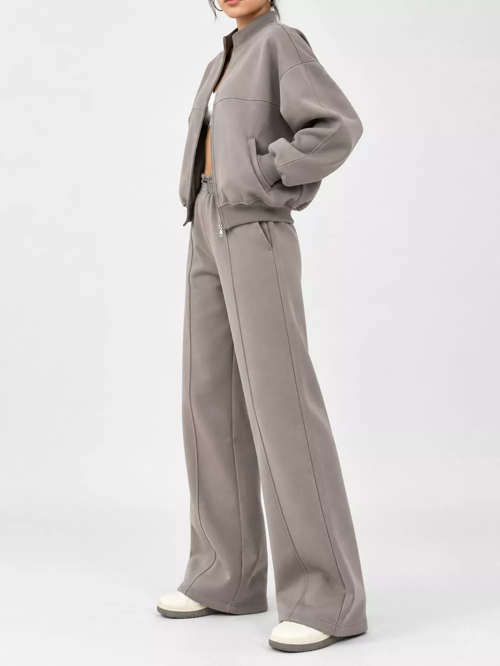 Casual Zip-Up Jacket and Wide-Leg Sweatpants Set, image 64