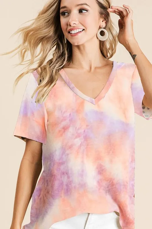 Tie Dye French Terry V Neck Top, image 3