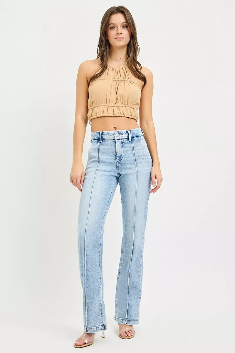 Tummy Control High Rise Straight Pin Tuck Jeans, image 5