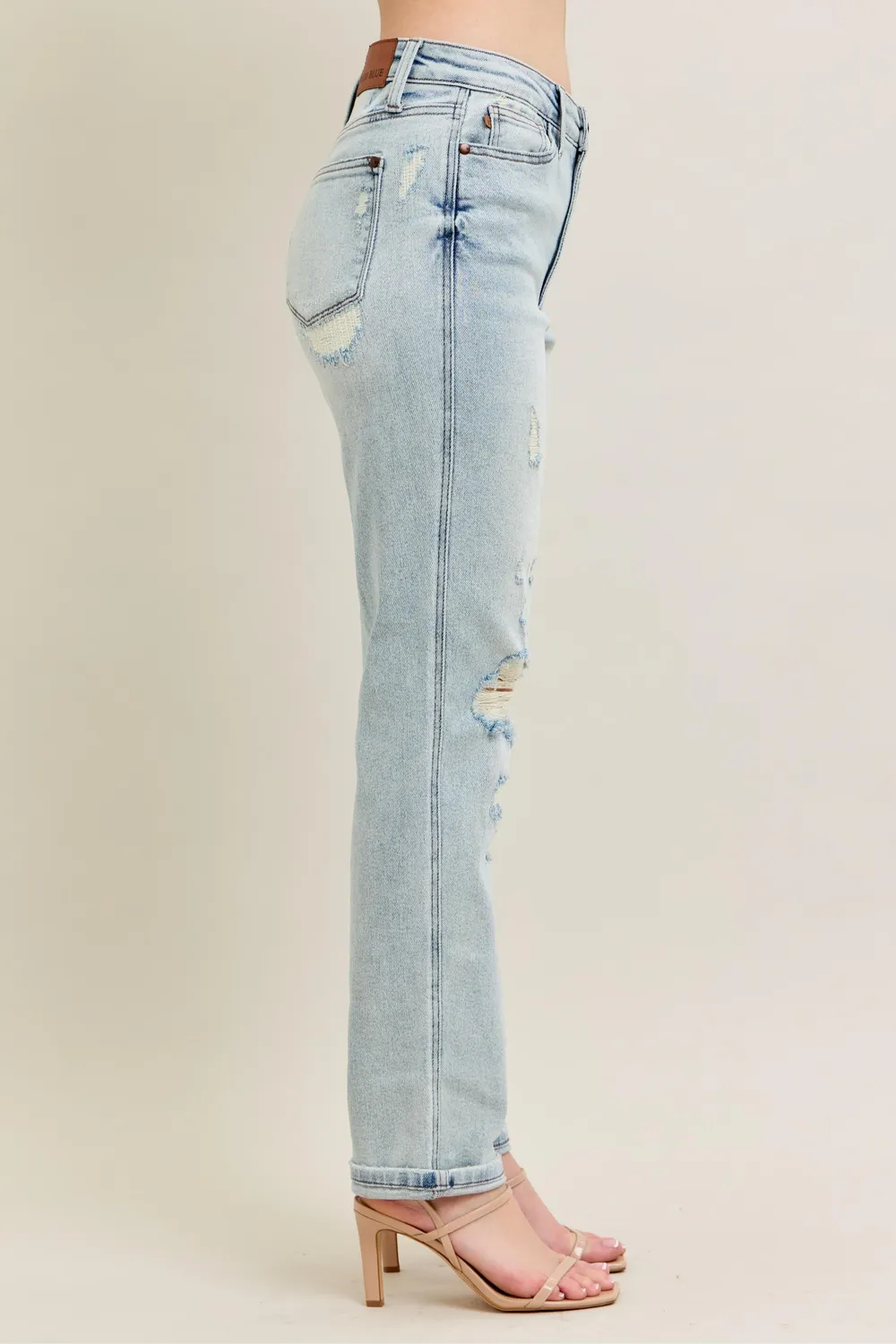 Full Size Mr Repair Stitch Detail Destroy Single Cuff Bf Jeans Plus Size, image 9