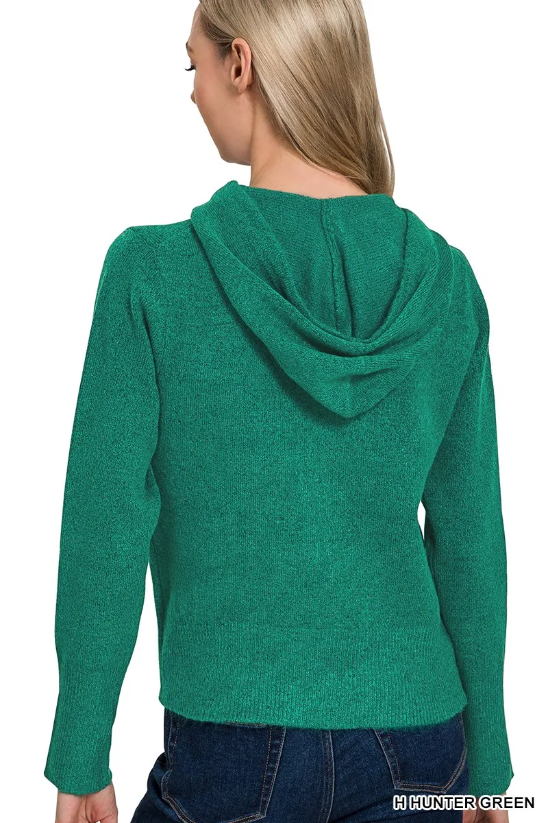 Drawstring Zip Up Hooded Cardigan, image 3