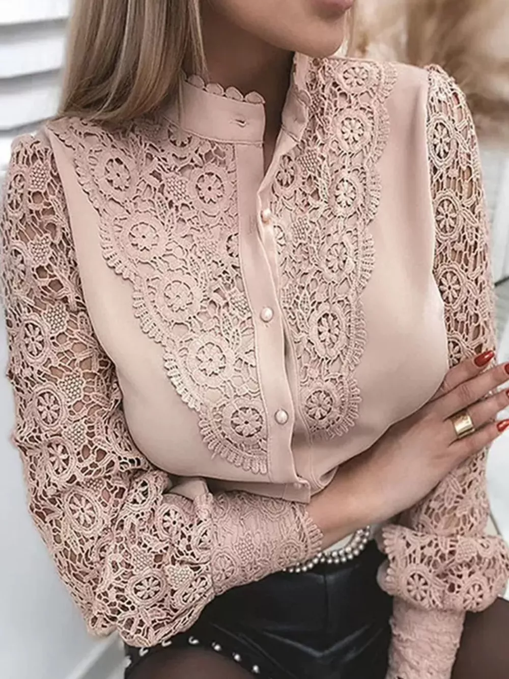 Full Size Lace V-Neck Flounce Sleeve Shirt Plus Size, image 8