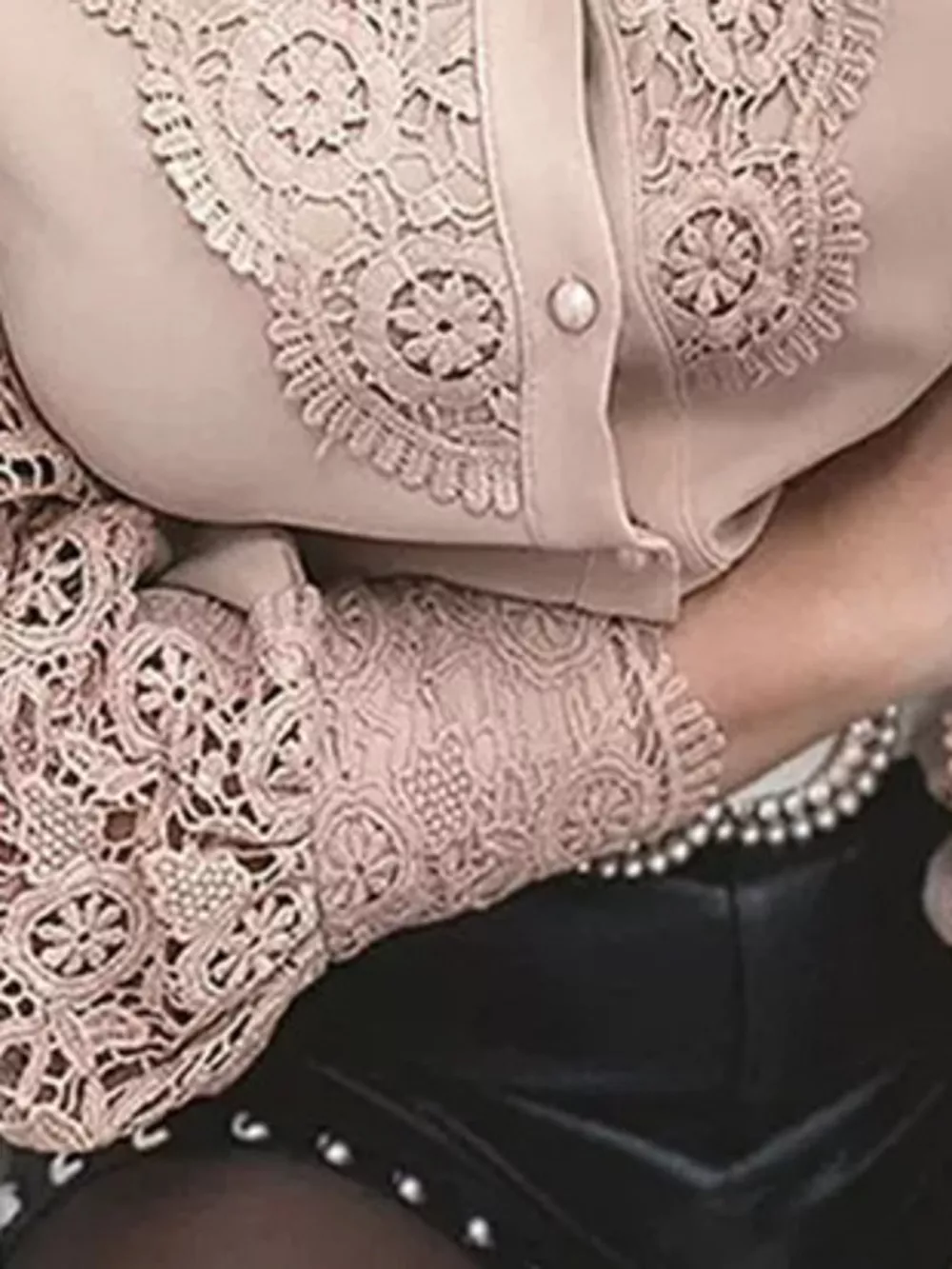Full Size Lace V-Neck Flounce Sleeve Shirt Plus Size, image 10