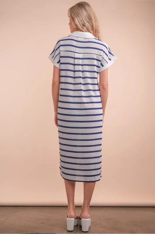 Oversized Collared Striped Knit Midi Dress, image 6