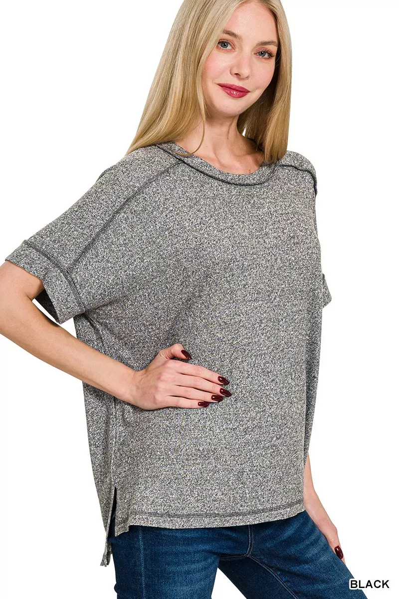 Full Size Soft Melange Hacci Short Sleeve Hi-low Tee Plus Size, image 3
