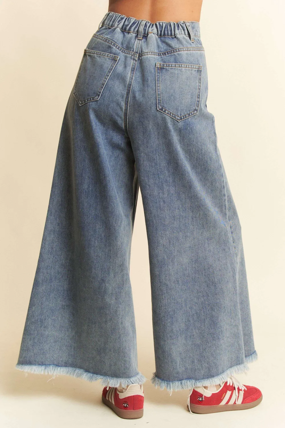 Patch Pocket Wide Leg Culotte Jeans, image 5