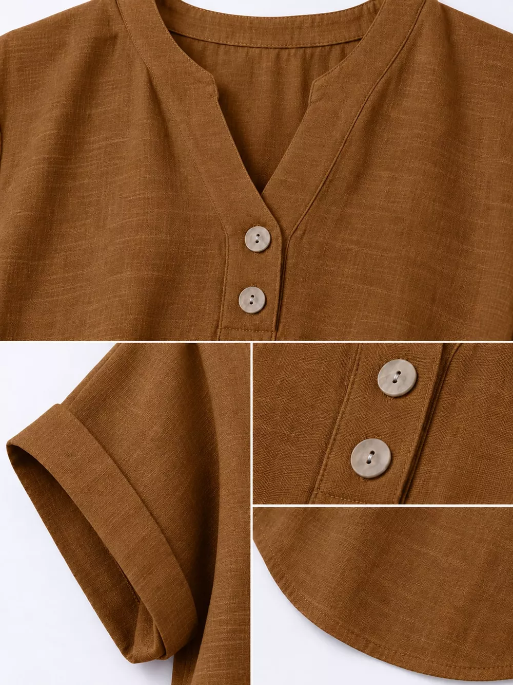 Full Size Button Detail Short Sleeve Blouse Plus Size, image 75