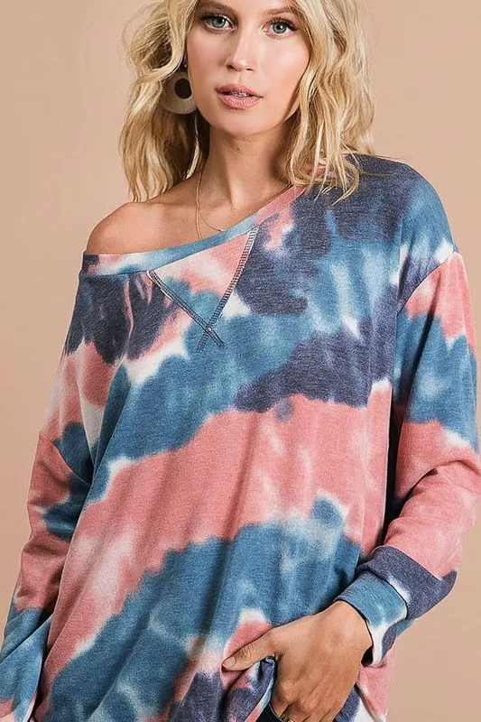 Tie Dye French Terry Pull Over with Front Stitching Detail, image 6