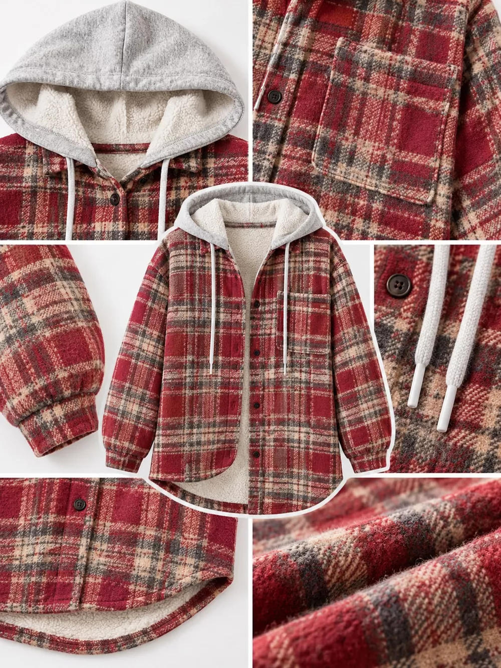 Plaid Button Up Hooded Shacket, image 12