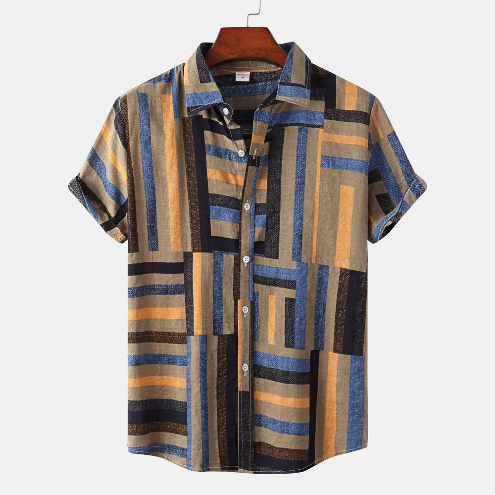 Men's Plus Size Geometric Print Short Sleeve Casual Shirt, image 3