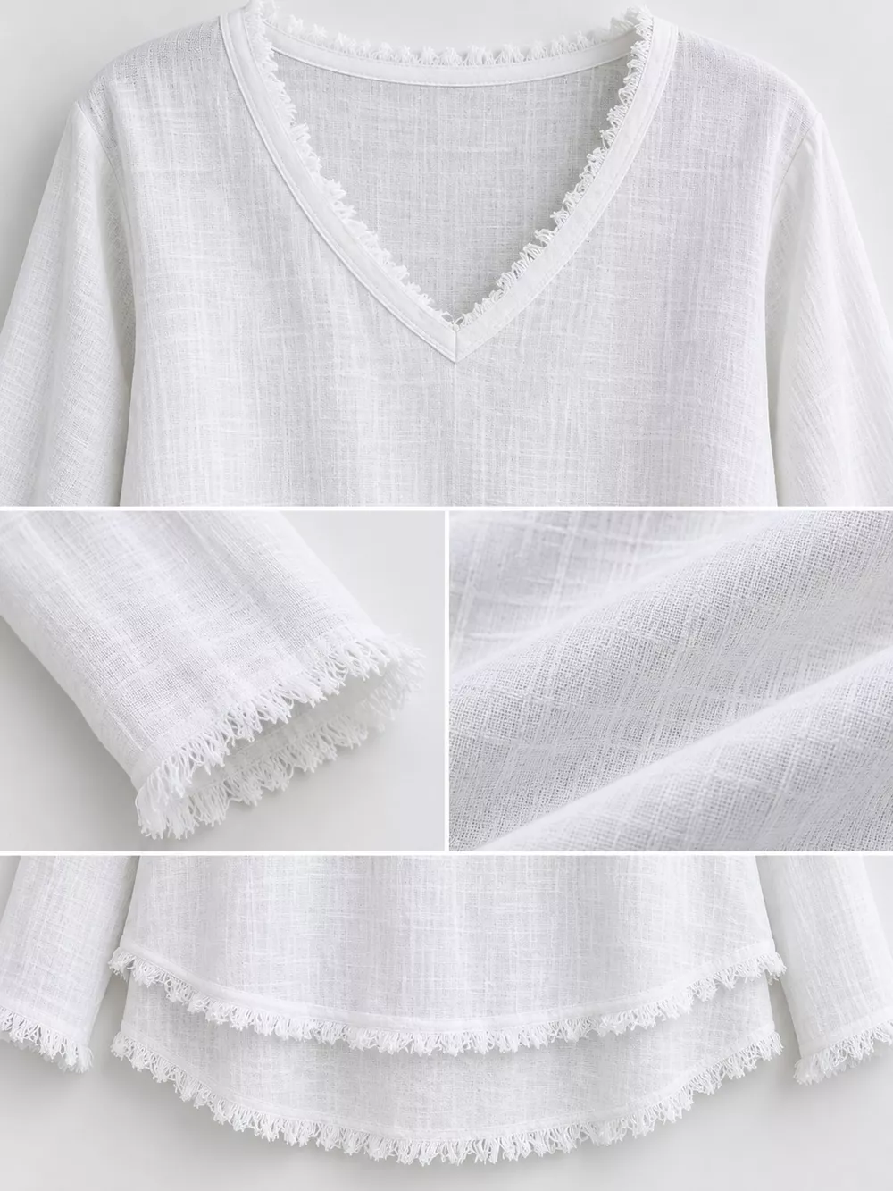 Full Size Frayed Hem V-Neck Long Sleeve Blouse Plus Size, image 20